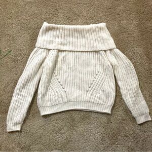 Forever 21 White Off-Shoulder Knit Long Sleeve Sweater Top